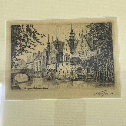 Framed Print Sketch Facade of Palais du Franc, Brugse Vrije, Bruges, Belgium TG6