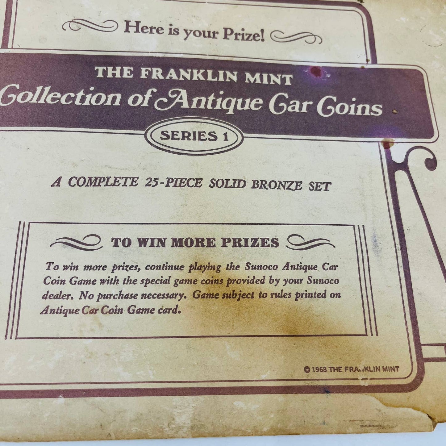 1968 Franklin Mint Antique Car Coin Collection Series 1 w/ Book & Envelope TC1