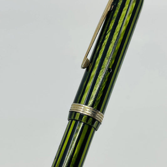 Vtg Commander Celluloid WATERMELON Green Stripe Marble Fountain Pen SB8-6