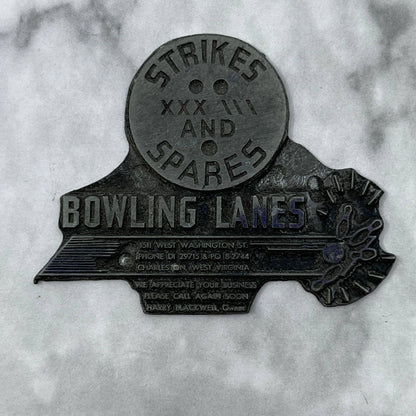 Vintage Printers Block Plate Strikes & Spares Bowling Lanes Charleston WV SE819