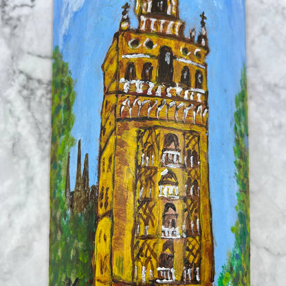 Original Art Painting On Terracotta Roof Tile Seville Spain 4.5x10 TA9