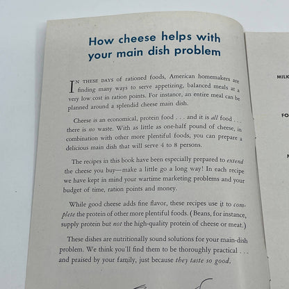 1943 WWII Era Kraft Advertising "Cheese Recipes for Wartime Meals" TG6