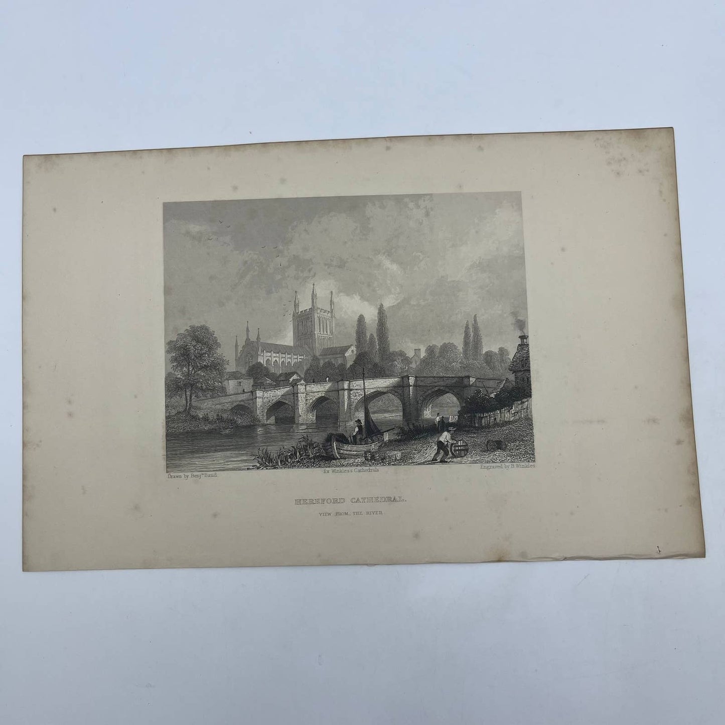 1842 Original Art Engraving Hereford Cathedral, Floor Plan and Bio TG6