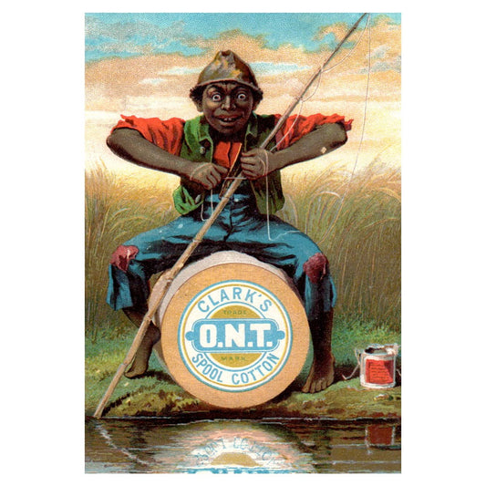 Clarks ONT Cotton African American Boy Fishing- 1880s Victorian Trade Card TJ8-3