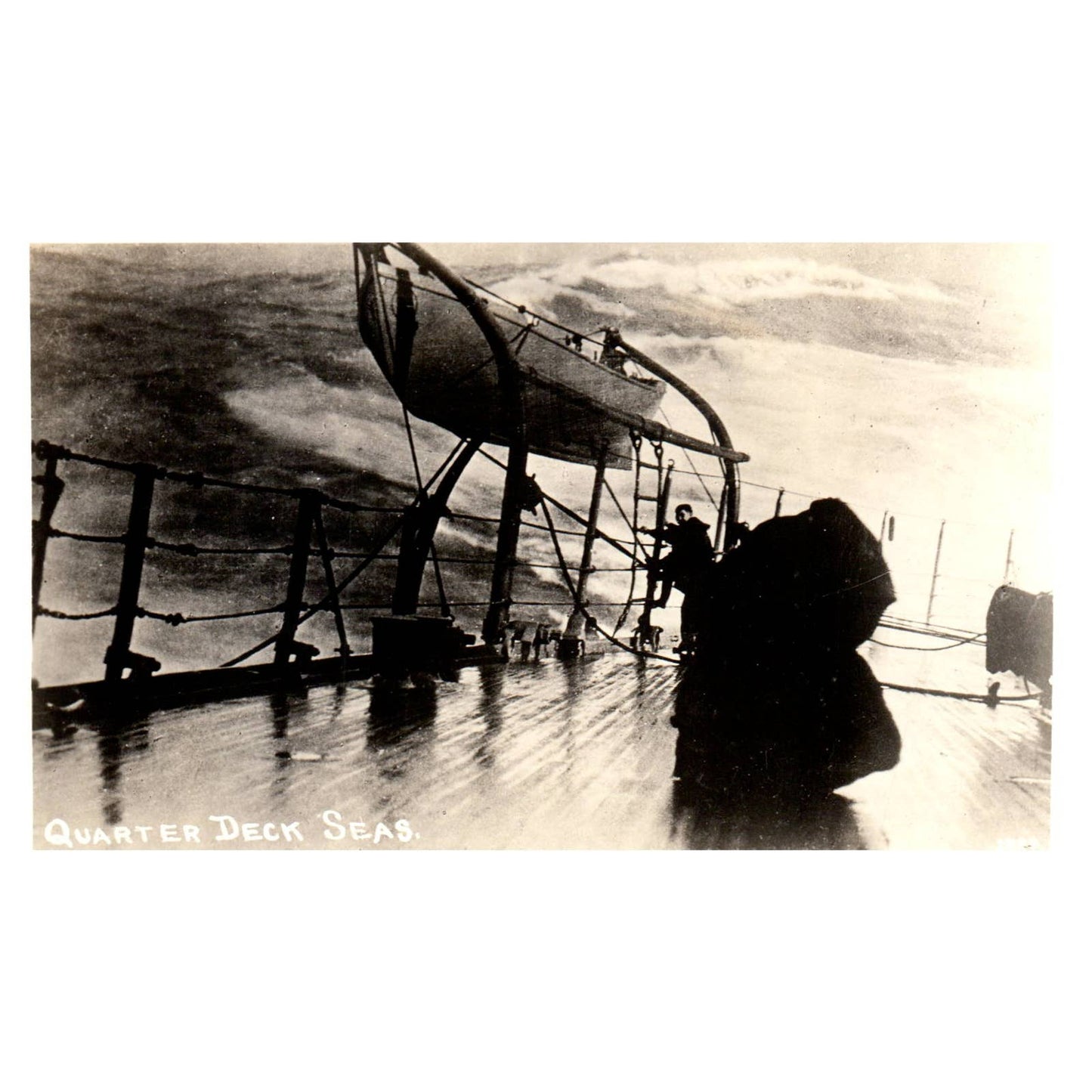 Quarter Deck Seas Awash Steamship Battleship - Original Postcard RPPC TJ8-4
