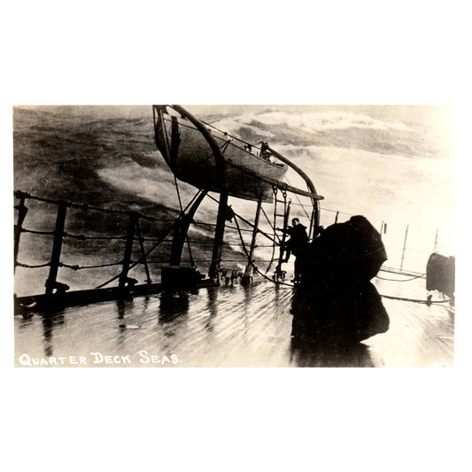 Quarter Deck Seas Awash Steamship Battleship - Original Postcard RPPC TJ8-4