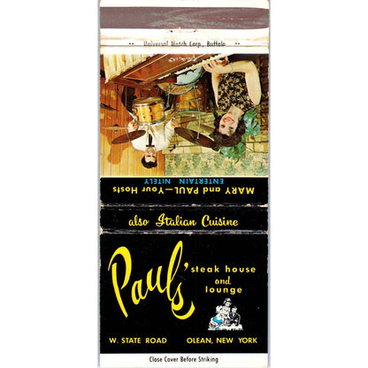 Paul's Steak House Olean New York Advertising Matchbook Cover SA1-M11