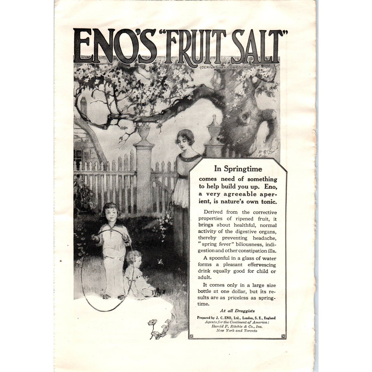 c1920 Harper's Magazine Ad - Eno's Fruit Salt J.C. Eno London England EA3