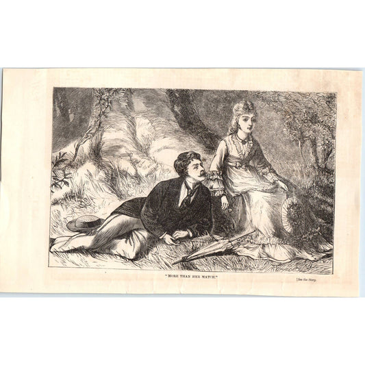 More than Her Match - Victorian Engraving 1878 Original Plate TJ7-L2