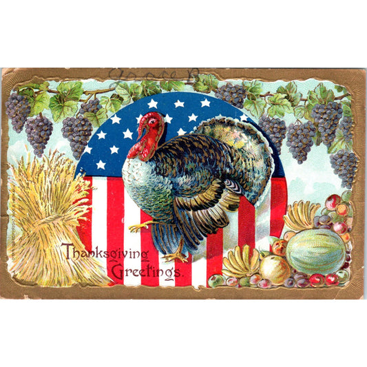 Thanksgiving 1909 Turkey Gilt Original Postcard P1-14
