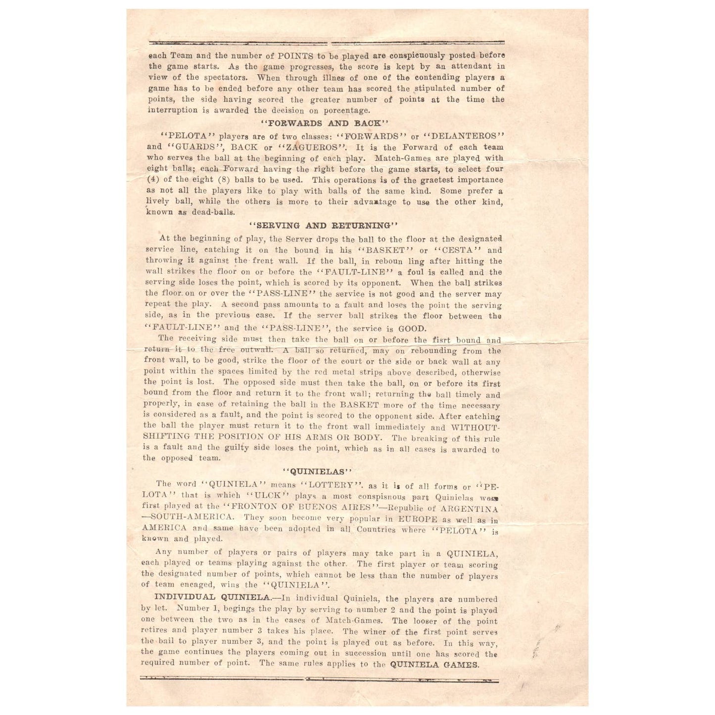 1930 Fronton Jai Alai Flyer Poster Schedule and Rules Concordia Street AD8