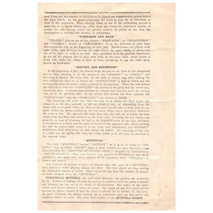 1930 Fronton Jai Alai Flyer Poster Schedule and Rules Concordia Street AD8