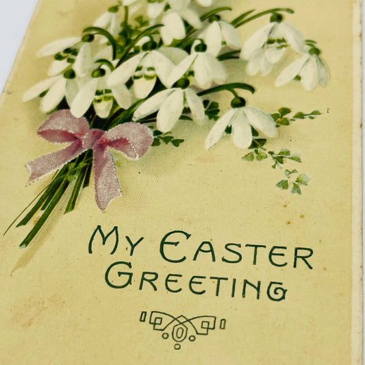 1910s Easter Post Card Embossed Art Deco Snowdrop Flower Bouquet PA5
