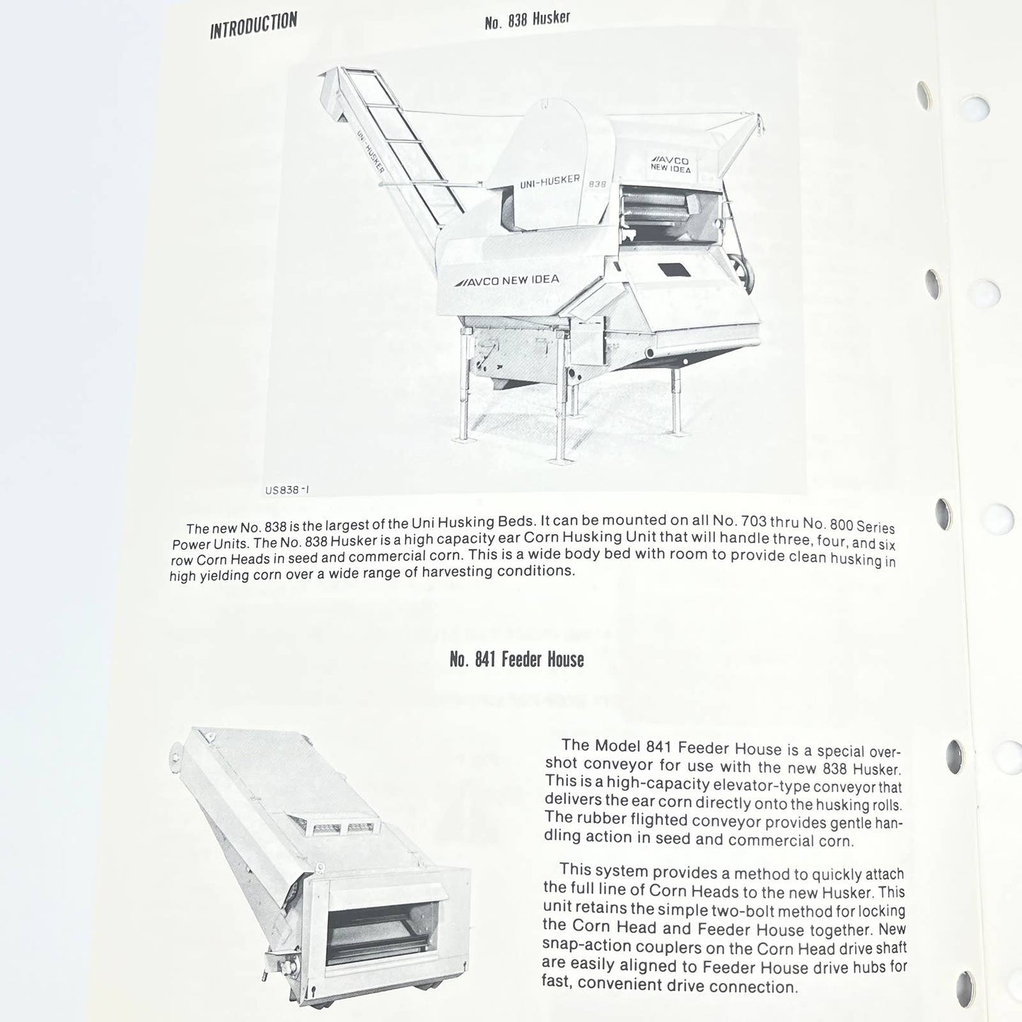 Original 1982 New Idea Operator's Manual 838 Uni-Husker 841 Feeder US-212 TB9