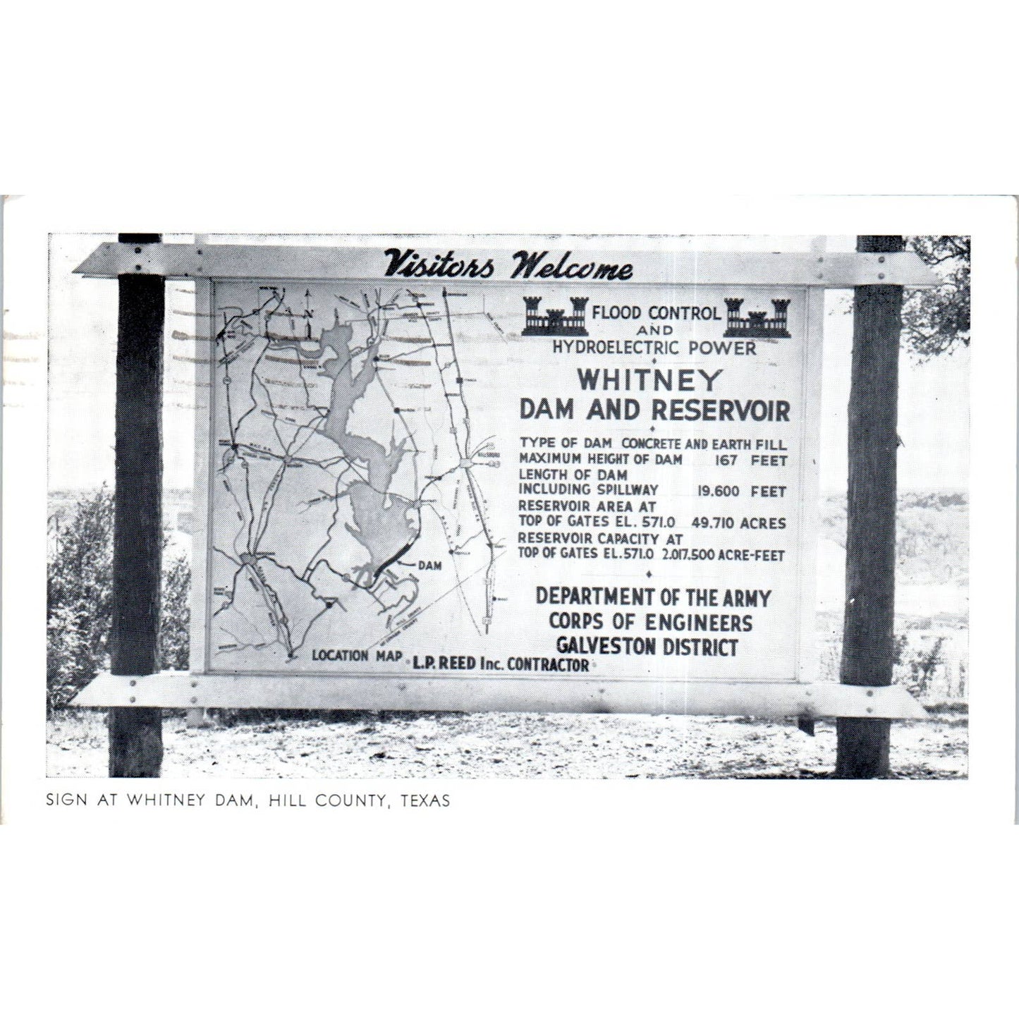 Sign at Whitney Dam Hill County Texas 1953 Original Postcard TK1-P12