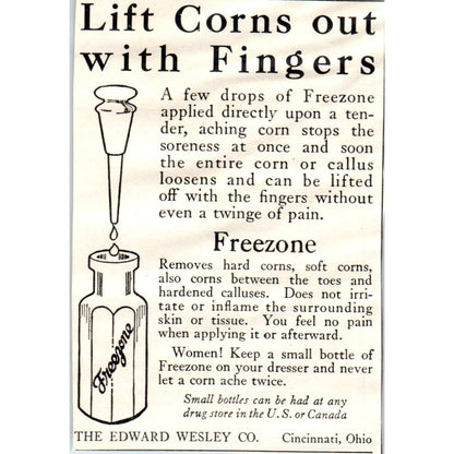 c1920 Harper's Ad - Edwarde Wesley Co. Freezone Corn Removal Cincinnati EA3