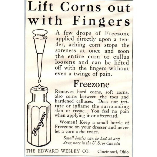 c1920 Harper's Ad - Edwarde Wesley Co. Freezone Corn Removal Cincinnati EA3