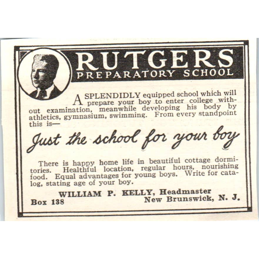 c1920 Harper's Ad Rutgers Preparatory School William P Kelly New Brunswick EA3-1