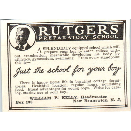 c1920 Harper's Ad Rutgers Preparatory School William P Kelly New Brunswick EA3-1