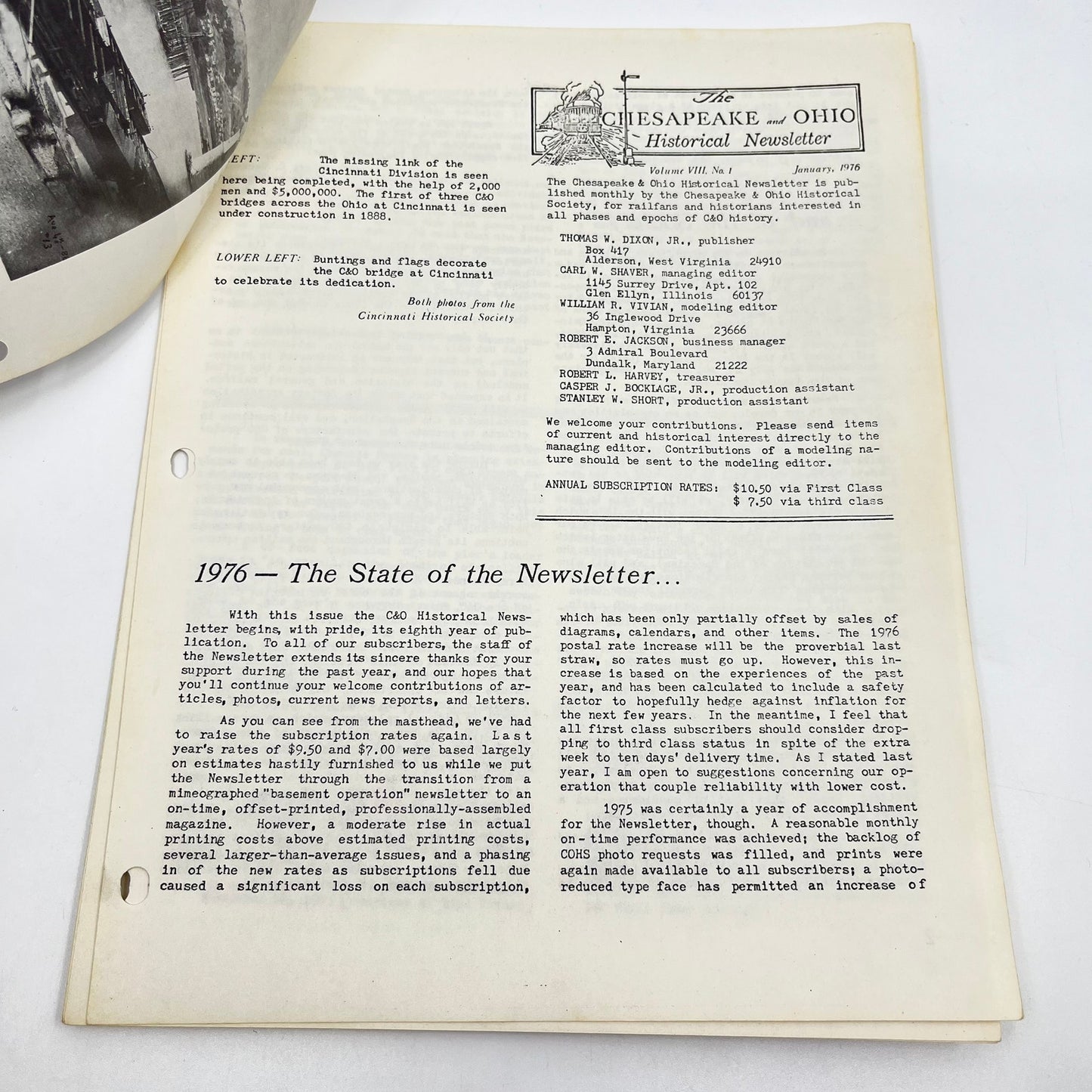 1976 Jan Chesapeake and Ohio Historical Newsletter C&O RR Thomas Dixon WV M1-2