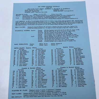 1991 Nov. 4 Johns Hopkins Football Program vs. Franklin & Marshall V39-1