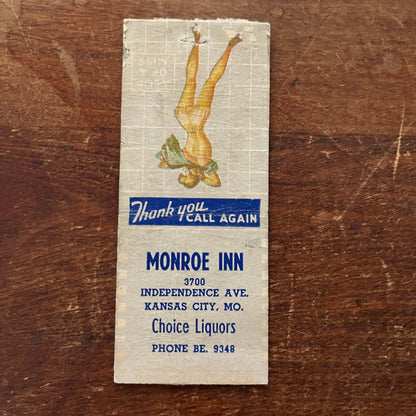 Monroe Inn Kansas City MO PINUP Advertising Matchbook Cover SA9-M12