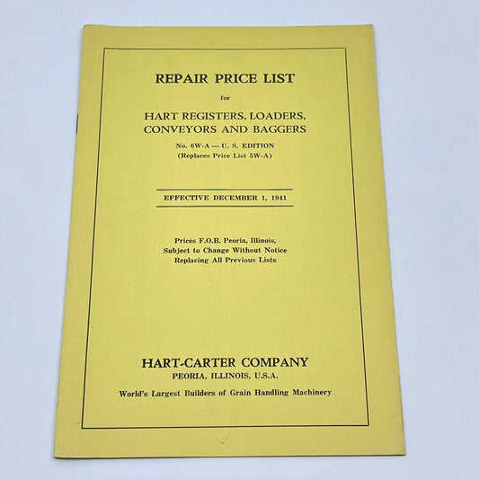 1941 Hart-Carter Repair Price List 6-W For Loaders Conveyors Baggers TF8