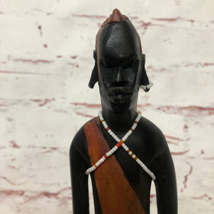 Vtg Hand Carved Wood Tribal Tiki Man African Art Statue Sculpture Black 12" TH7