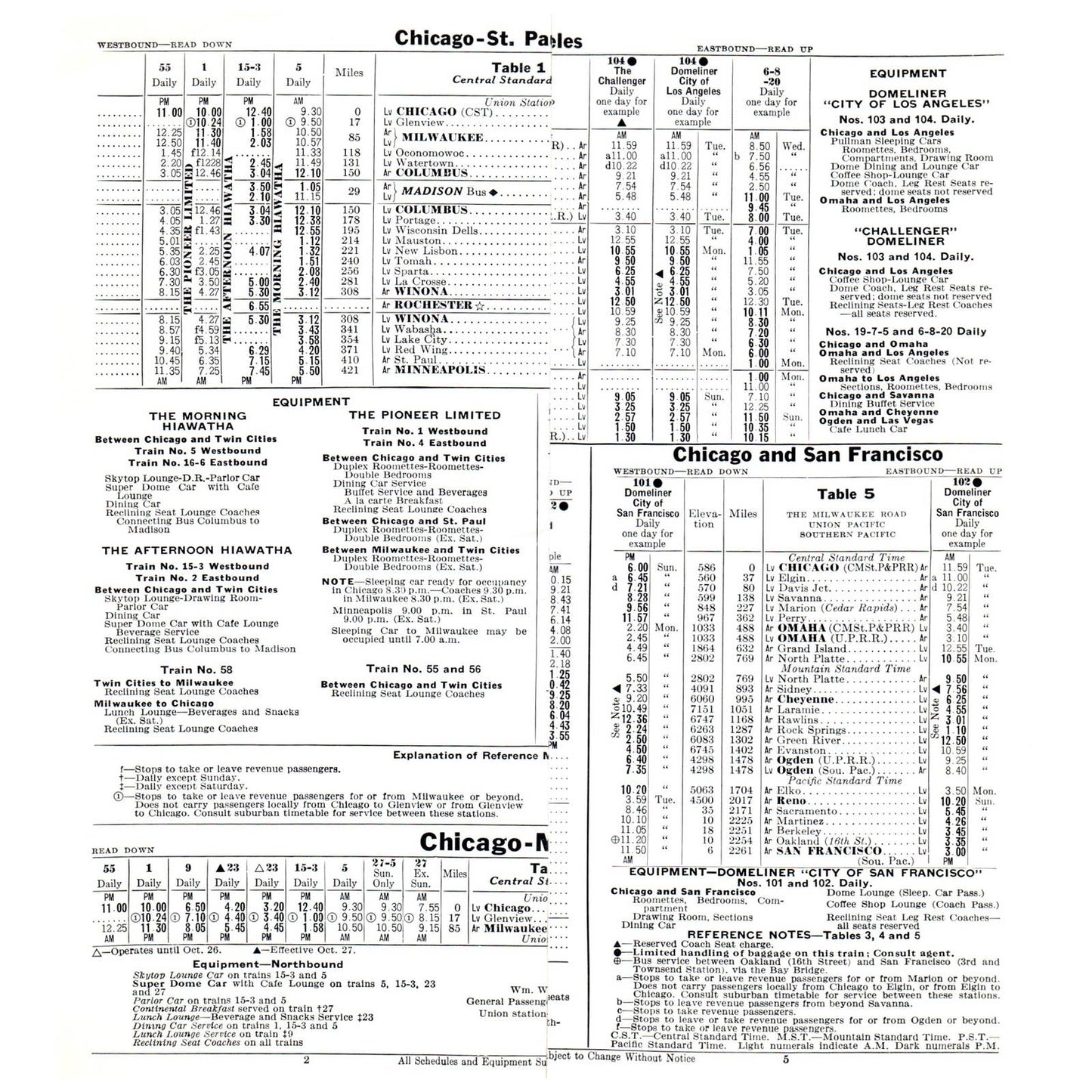 1963 The Milwaukee Road Super Dome Hiawathas Domeliners Condensed Timetables SE4