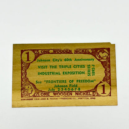 1936 Triple Cities Industrial Exposition Wooden Nickel Card Johnson City NY SC6