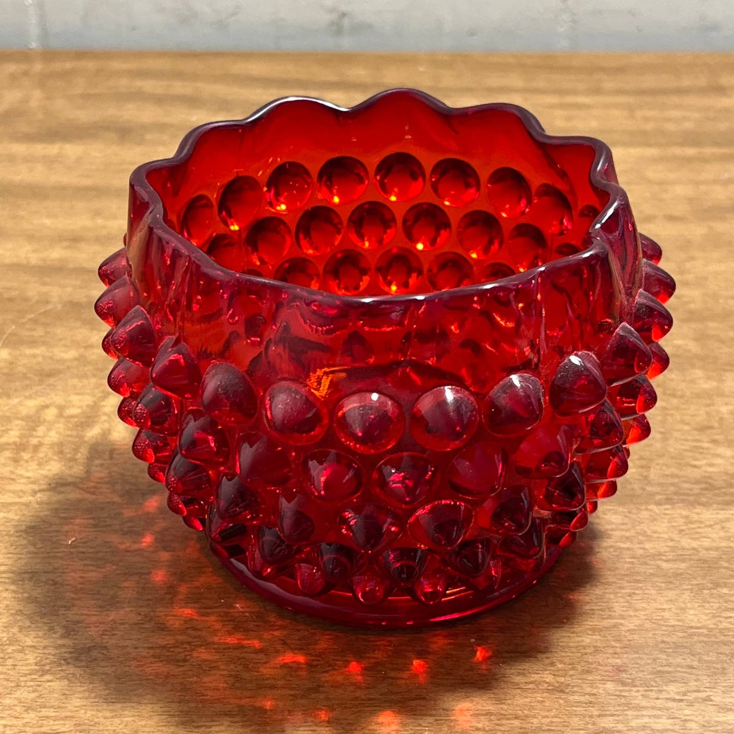 1950s Fenton Ruby Red AMBERINA Hobnail Candy Dish 3x4 Sweetmeat Dresser Jar TB2