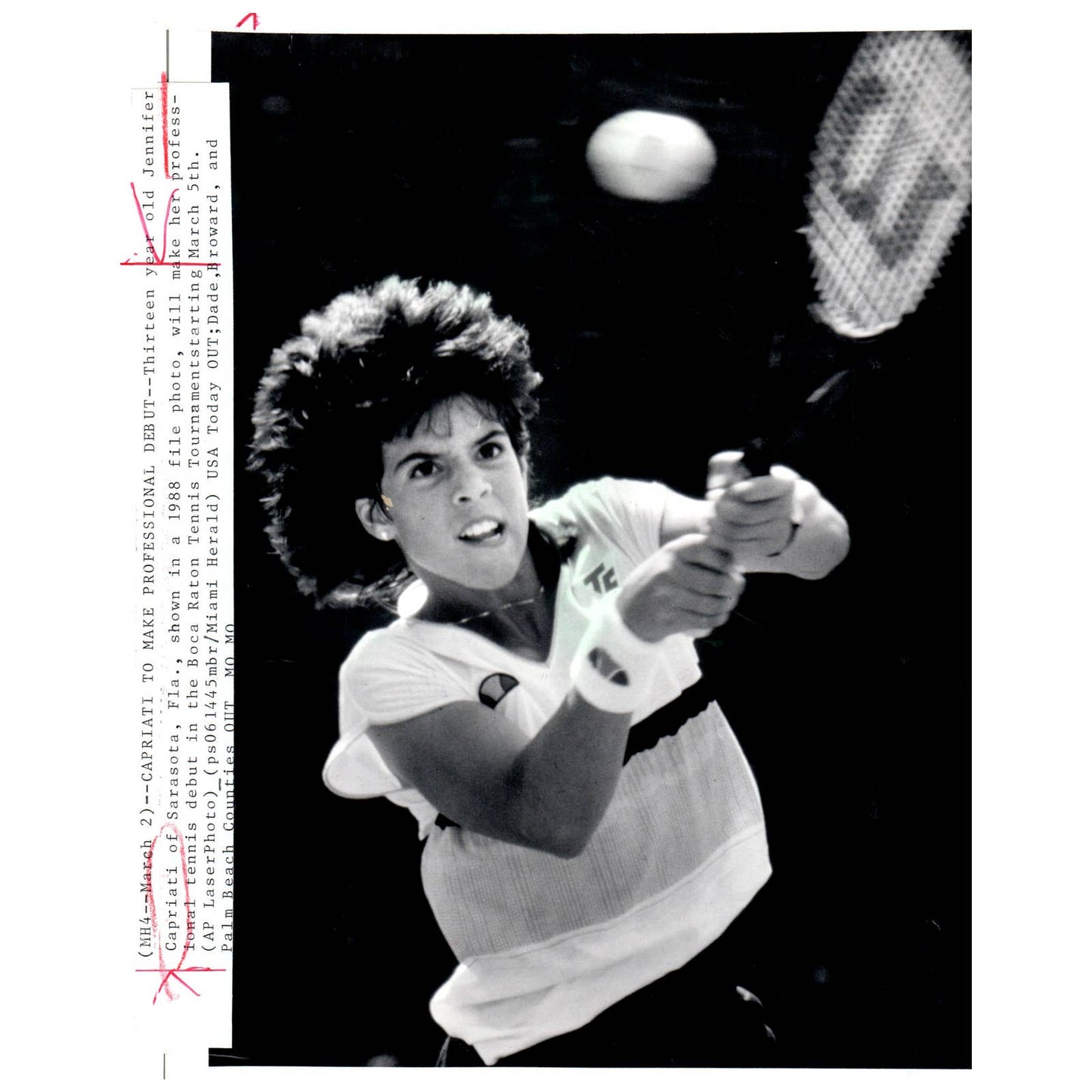 1988 Original Press Photo Women's Tennis Jennifer Capriati Pro Debut ~8x10" AD2