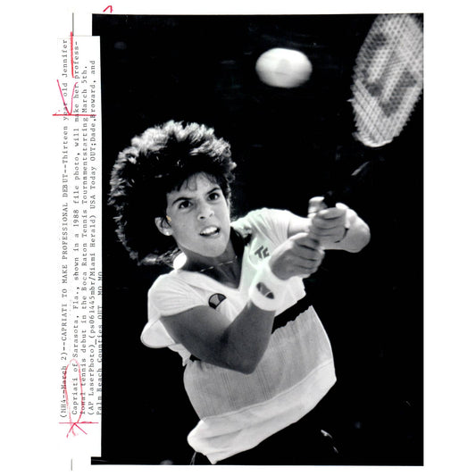 1988 Original Press Photo Women's Tennis Jennifer Capriati Pro Debut ~8x10" AD2