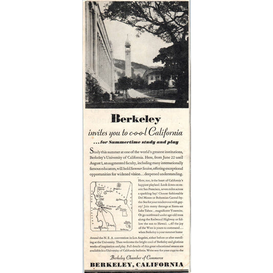 1931 Berkeley California Chamber of Commerce Tourism Vacation Ad ~4.75x12 FL5-1