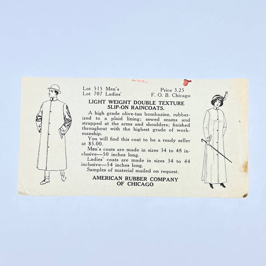 1920s Advertising Leaflet Slip-on Raincoats American Rubber Co Chicago AC1