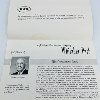 1961 R.J. Reynolds Tobacco Co Whitaker Park Plant Construction Brochure Book C8