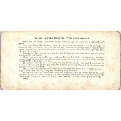 Victorian Duck Hunting "Morning Over Duck Decoys" Antique Stereoview Card TJ1-C1