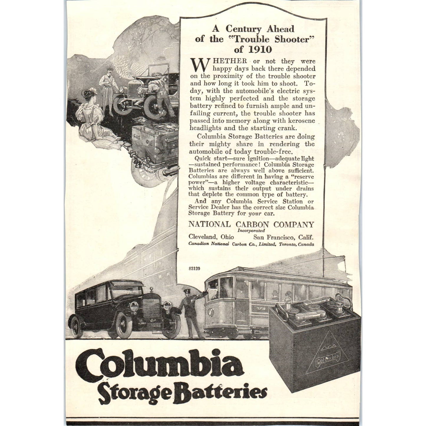c1920 Harper's Magazine Ad - Columbia Storage Batteries National Carbon Co TF6-1
