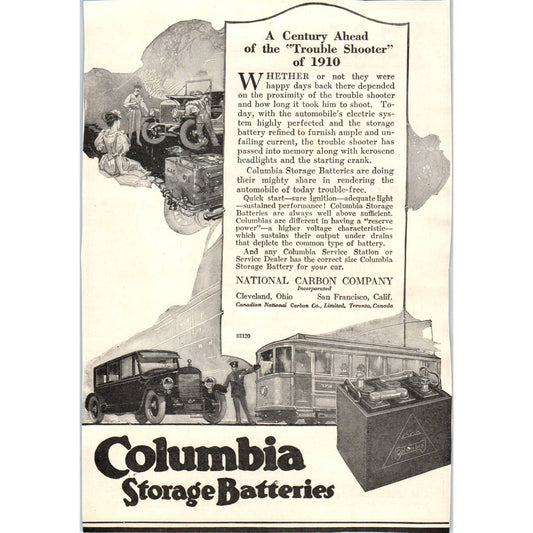 c1920 Harper's Magazine Ad - Columbia Storage Batteries National Carbon Co TF6-1
