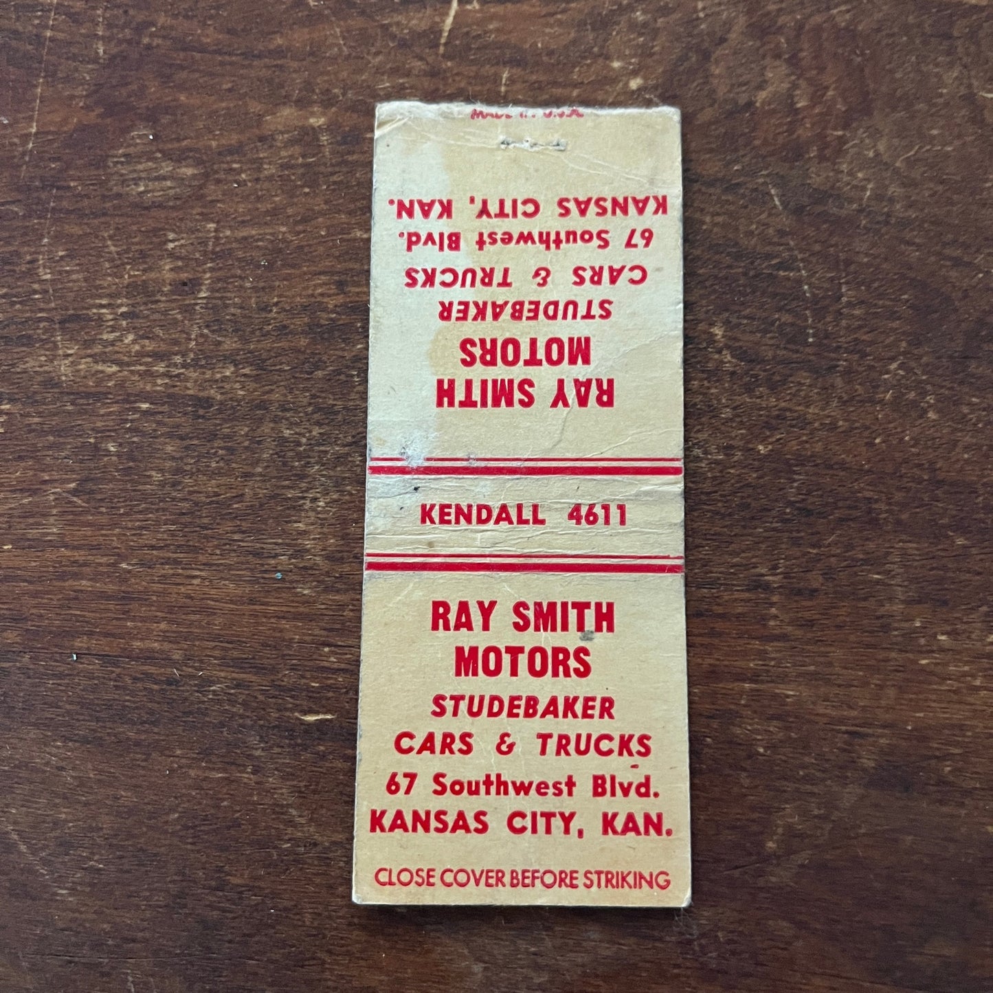 Ray Smith Motors STUDEBAKER Kansas City KS Advertising Matchbook Cover MM11-4
