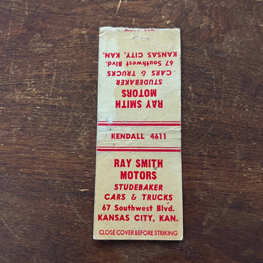 Ray Smith Motors STUDEBAKER Kansas City KS Advertising Matchbook Cover MM11-4
