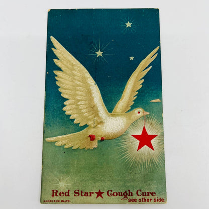 1880s Victorian Trade Card Quack Medicine Red Star Cough Cute Dove Baltimore AA2