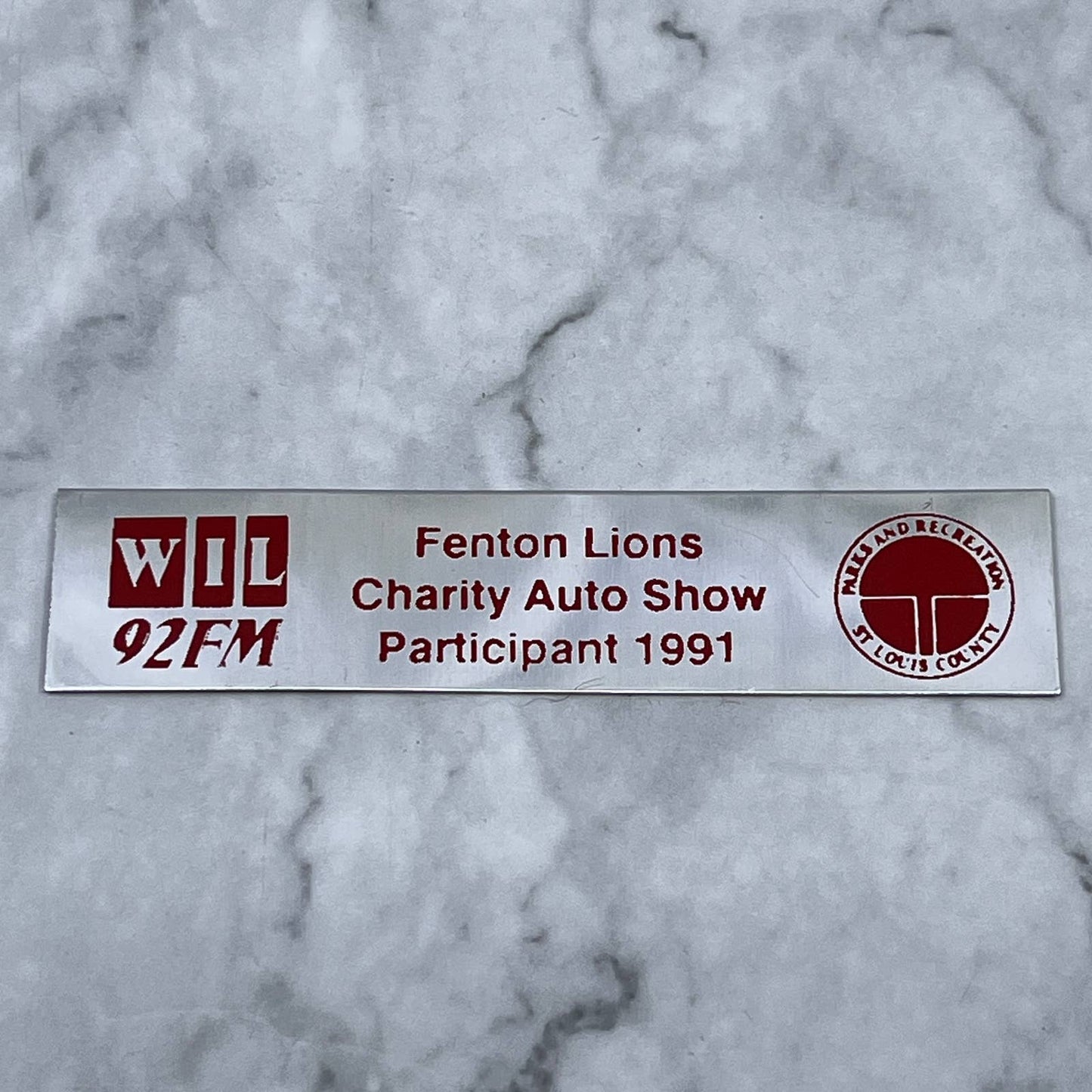 1991 WIL 92FM Fenton Lions Charity Auto Show Participant Placard SE7