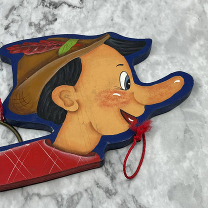 1930s RARE Disney Pinocchio Handmade Solid Wood Painted Ring Toss Toy ~9x6 TJ6