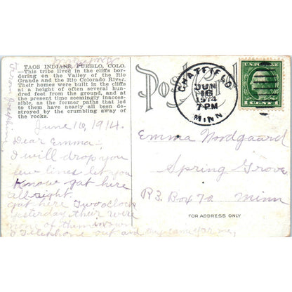 Taos Indians Cliff Dwellers Pueblo 1914 Colorado Original Postcard TK1-29