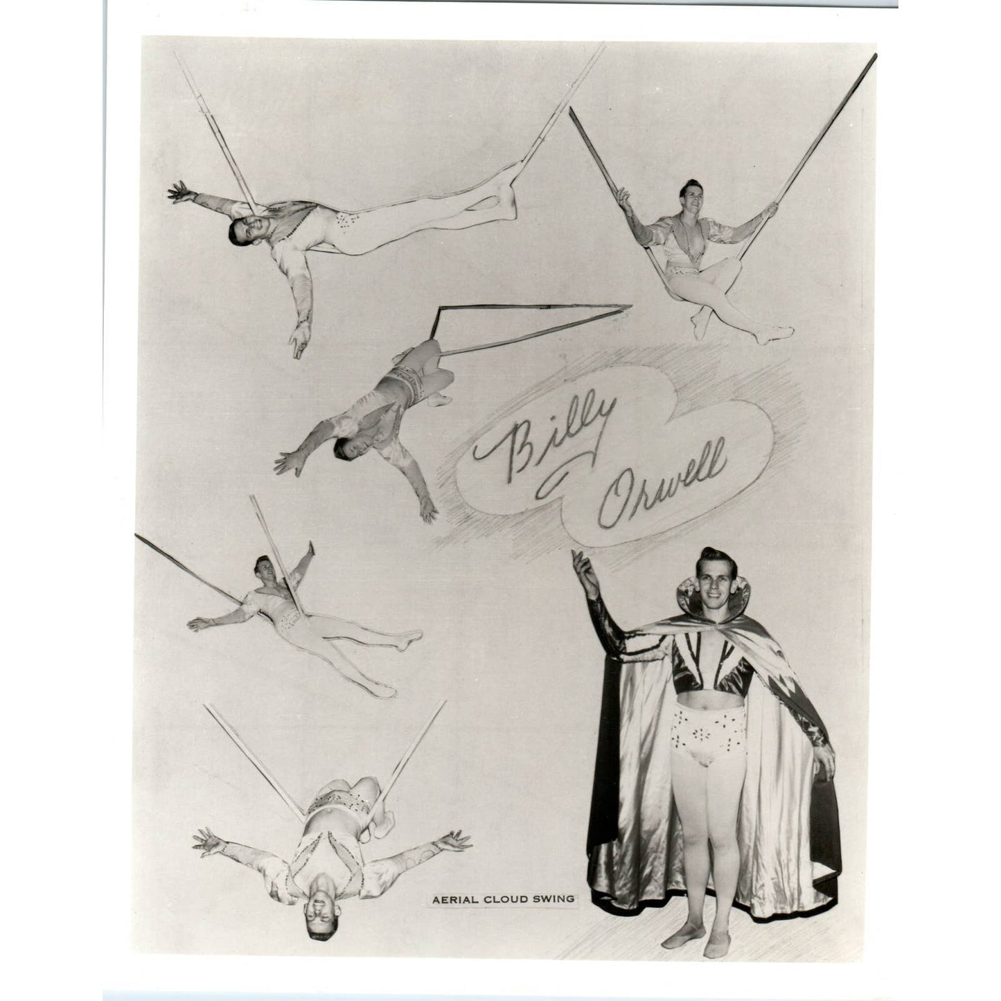 Vintage 8x10 Promo Photograph Billy Orwell Aerial Cloud Swing Circus Acrobat AD4