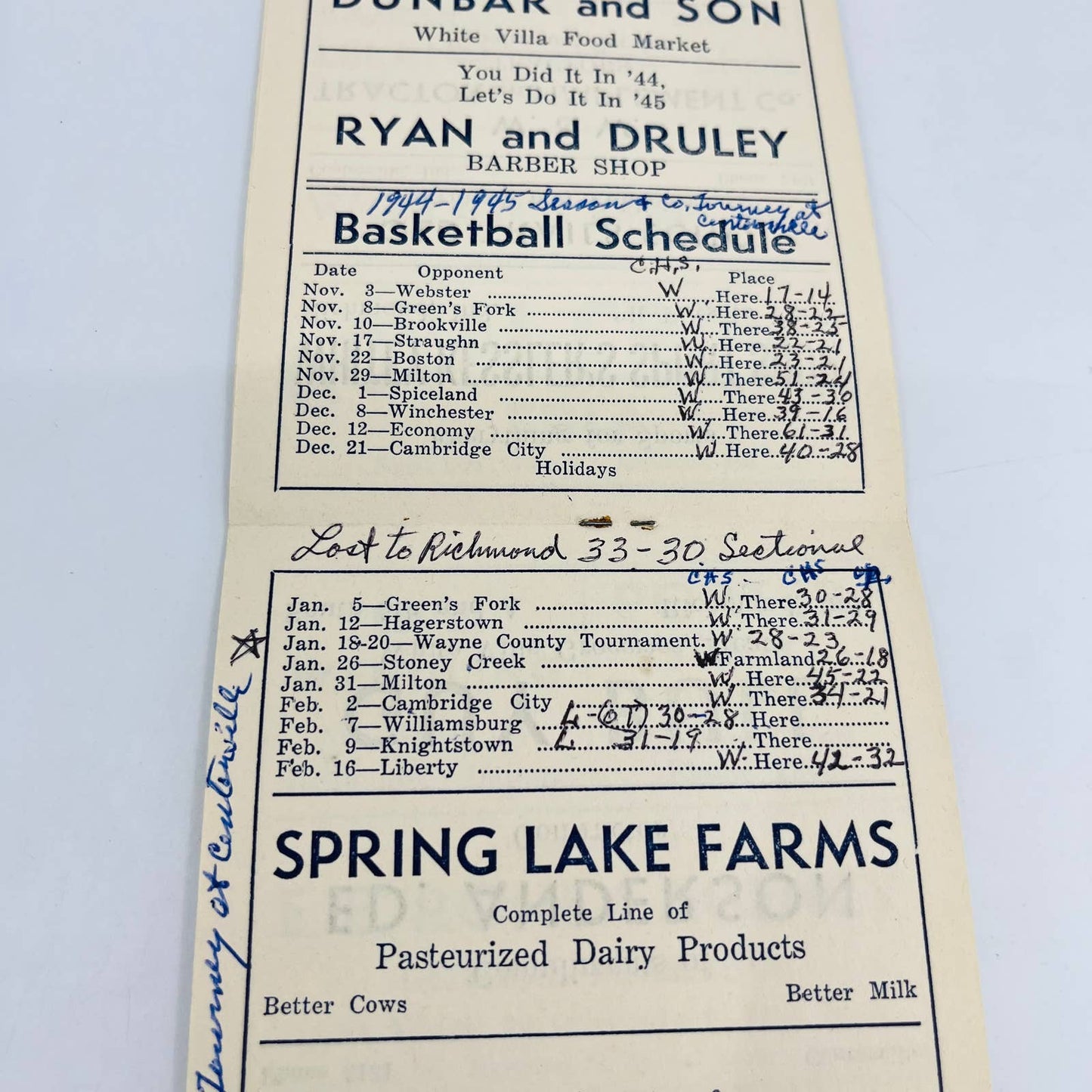 1944-47 Lot of 3 Basketball Schedules Centerville Indiana High School C13