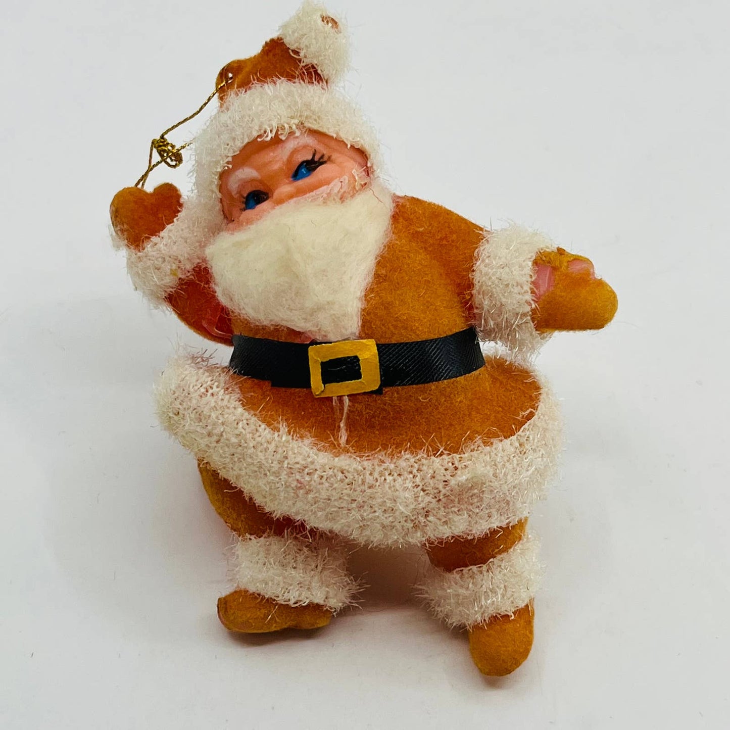 Vintage Celluloid Felt Flocked Santa Claus Christmas Tree Ornament 4" TD2-1