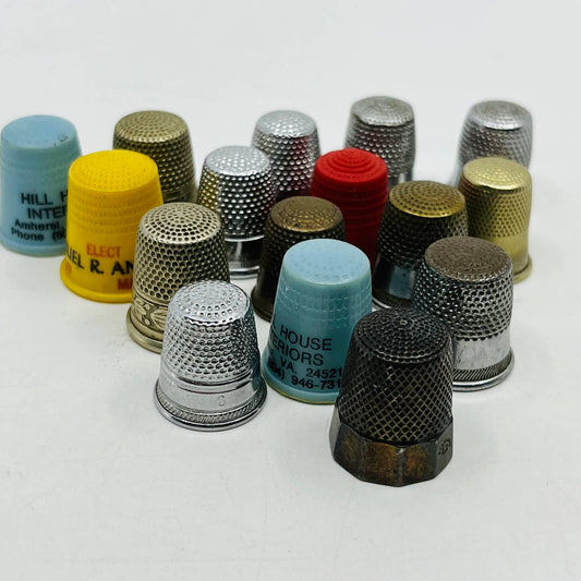 Vintage Collection of 16 Thimbles Advertising Silver Plate Brass TD6