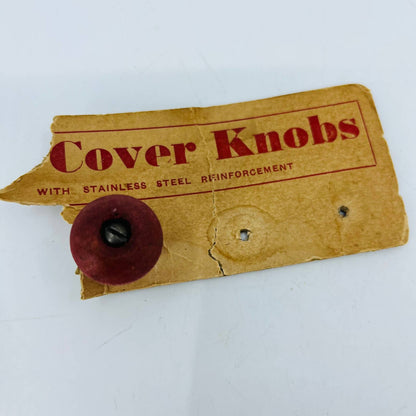 Vintage Red Wood and Metal Replacement Pot Lid Knob On Card SB1